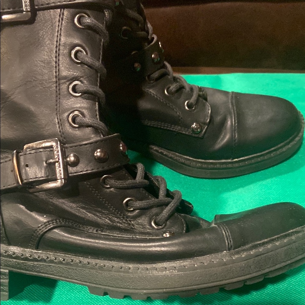 Guess Women's Black Leather Combat Boots - Picture 5 of 5